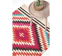 Homescapes Manila Handwoven Diamond Patterned Kilim Wool Rug - Pink / 150cm