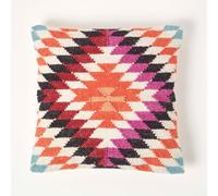 Homescapes Manila Handwoven Orange And Pink Kilim Cushion With Feather Filling