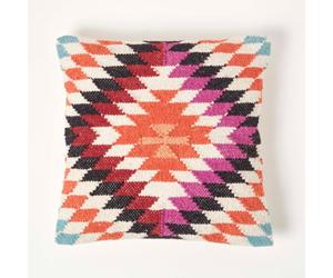 Homescapes Manila Handwoven Orange And Pink Kilim Cushion With Feather Filling