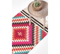 (66 x 200 cm) Manila Handwoven Pink, Orange and White Multi Coloured Diamond Patterned Kilim Wool Rug