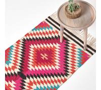Homescapes Manila Handwoven Pink, Orange And White Multi Coloured Diamond Patterned Kilim Wool Rug, 66 X 200 Cm