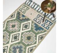 HOMESCAPES Matala Green & Blue Kilim Wool Rug - 120 x 170 cm