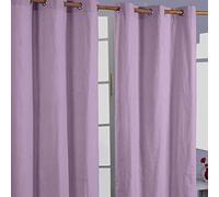HOMESCAPES Mauve Eyelet Curtain Pair 117cm (46") Wide x 137cm (54") Drop Plain Heavy Unlined Curtains