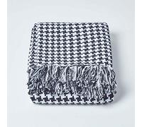 Houndstooth 100% Cotton Bedspread Throw Homescapes Black 150cm x 200cm