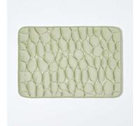 HOMESCAPES Memory Foam Sage Green Bath Mat Non Slip 40 x 60 cm Pebble Design Soft Velvet Surface Anti Slip Rubber Backing Machine Washable Shower Mat