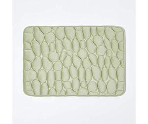 HOMESCAPES Memory Foam Sage Green Bath Mat Non Slip 40 x 60 cm Pebble Design Soft Velvet Surface Anti Slip Rubber Backing Machine Washable Shower Mat