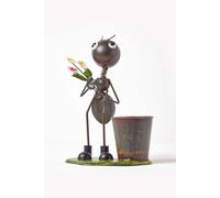 Homescapes Metal Ant With Bouquet And Flower Pot, 32 Cm Tall In Black Black One Size