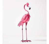 HOMESCAPES Metal Garden Dark Pink Flamingo Statue with Detailed Feathers Handcrafted from 100% Iron Free Standing Lawn Ornament Decoration, 38 cm Tall