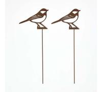 HOMESCAPES Metal Garden Stakes Decorative, Set of 2 Rustic Metal Birds Silhouette, 37cm Great Tit Bird Stake, Weatherproof Vintage Outdoor Ornament for Gardens, Plant Pots, Planters & Balcony
