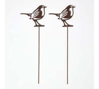 HOMESCAPES Metal Garden Stakes Decorative, Set of 2 Rustic Metal Birds Silhouette, 37cm Robin Bird Stake, Weatherproof Vintage Outdoor Ornament for Gardens, Plant Pots, Planters & Balcony
