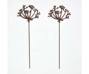 HOMESCAPES Metal Garden Stakes Decorative, Set of 2 Rustic Metal Flowers Silhouette, 37cm Cow Parsley Flower Stake, Weatherproof Vintage Outdoor Ornament for Gardens, Plant Pots, Planters & Balcony
