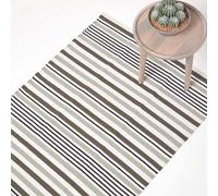 Homescapes Modern Black Grey Scandinavian Style Striped Cotton Rug, 120 X 180 Cm