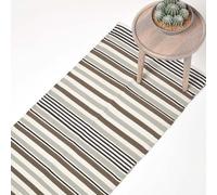Homescapes Modern Black Grey Scandinavian Style Striped Cotton Rug, 66 X 200 Cm