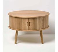 Homescapes Modern Coffee Table, Round Cabinet With Sliding Tambour Doors