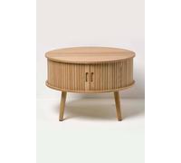 Homescapes Modern Coffee Table, Round Cabinet With Sliding Tambour Doors In Natural Natural One Size