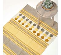 HOMESCAPES Modern Cotton Rug Grey Yellow Chenille Striped Hand Tufted Circles - 60 x 100 cm