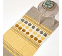 Cotton Chenille Striped Tufted Circle Hall Runner, 66 x 200cm Homescapes Mustard 66cm x 200cm