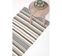 Homescapes Modern Black Grey Scandinavian Style Striped Cotton Rug, 66 X 200 Cm