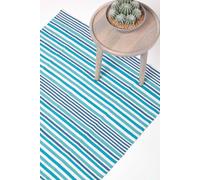 Modern Scandinavian Style Striped Cotton Rug Homescapes Blue 90cm x 150cm