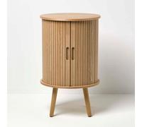 Homescapes Modern Side Table, Round Cabinet with Sliding Tambour Doors, 65cm in Natural Homescapes Natural