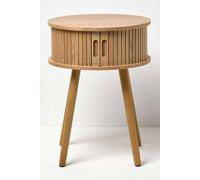Homescapes Modern Side Table, Round Cabinet With Sliding Tambour Doors, 45Cm In Natural Natural