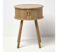 HOMESCAPES Modern Side Table, Round Cabinet with Sliding Tambour Doors, 65cm