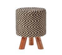 Homescapes Modern Style Black And Natural Diamond Jute Footstool