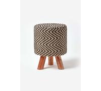 (32 x 32 x 42 cm) Black and Natural Footstool with Diamond Pattern