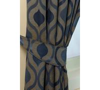 Homescapes Modern Wave Jacquard Curtain Tie Back Pair in Blue Homescapes Blue
