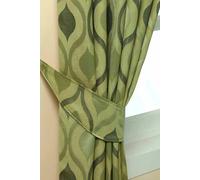 Homescapes Modern Wave Jacquard Curtain Tie Back Pair In Green Green