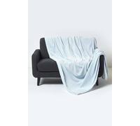 HOMESCAPES Pastel Blue Velvet Throw 130 x 160 cm Soft ‘Mora’ Faux Fur Throw Blanket Jacquard Chambray Weave Bed Sofa Throw for Single Beds and Armchairs