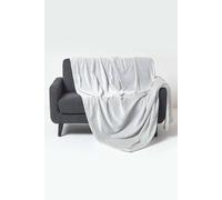 HOMESCAPES Grey Velvet Throw 130 x 160 cm Soft ‘Mora’ Faux Fur Throw Blanket Jacquard Chambray Weave Bed Sofa Throw for Single Beds and Armchairs