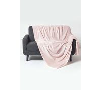HOMESCAPES Pastel Pink Velvet Throw 160 x 200 cm Soft ‘Mora’ Faux Fur Throw Blanket Jacquard Chambray Weave Bed Sofa Throw for Double Beds and 2 Seater Sofas
