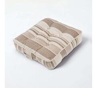 HOMESCAPES Morocco Striped 100% Cotton Floor Cushion Beige 40 x 40 x 8 cm Square Indoor Garden Dining Chair Booster Seat Pad Cushion