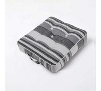 HOMESCAPES Morocco Striped 100% Cotton Floor Cushion Grey 40 x 40 x 8 cm Square Indoor Garden Dining Chair Booster Seat Pad Cushion