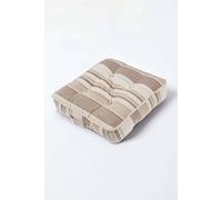 HOMESCAPES Morocco Striped 100% Cotton Floor Cushion Beige 40 x 40 x 8 cm Square Indoor Garden Dining Chair Booster Seat Pad Cushion
