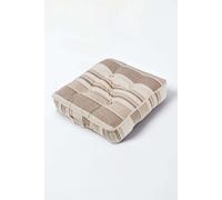 HOMESCAPES Morocco Striped 100% Cotton Floor Cushion Beige 40 x 40 x 8 cm Square Indoor Garden Dining Chair Booster Seat Pad Cushion