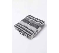 HOMESCAPES Morocco Striped 100% Cotton Floor Cushion Grey 40 x 40 x 8 cm Square Indoor Garden Dining Chair Booster Seat Pad Cushion