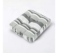 HOMESCAPES Morocco Striped 100% Cotton Floor Cushion Grey Monochrome 40 x 40 x 8 cm Square Indoor Garden Dining Chair Booster Seat Pad Cushion