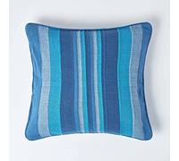 HOMESCAPES Morocco Striped Cushion Cover 18 x 18 Inches Navy Aqua Duck Egg Blue 100% Cotton Cover Coordinating with Morocco Throws and Curtains Easy care Washable at home