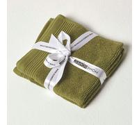 Homescapes Moss Green 100% Combed Egyptian Cotton Set Of 2 Face Cloths 700 Gsm