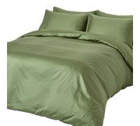 HOMESCAPES Green Organic Cotton Duvet Cover Set King Size 400TC 600 Thread Count Equivalent Quilt Cover Bedding Set 2 Pillowcases Included