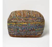 HOMESCAPES Multi-Colour Chindi Design Bean Filled Pouffe - 60 x 60 x 30 cm