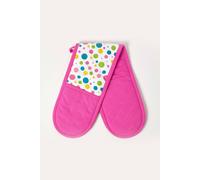 HOMESCAPES - Pure Cotton Double Oven Glove - Polka Dot Multi Colour - Pink Yellow Blue Green - 18 x 84 cm - Fully Coordinated Washable Kitchen Linen
