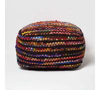 Handmade Pouf Ottoman Multi Coloured Round and Cube Chindi Pouffe Footstool