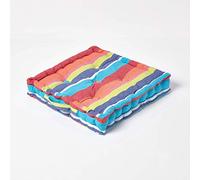 HOMESCAPES - Multi coloured Stripe - Floor Cushion - 100% Cotton - 40 x 40 x 8 cm Square - Indoor - Outdoor - Arm Chair Booster Garden Seat Cushion Pad