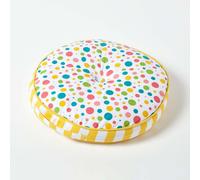 HOMESCAPES Multi-coloured Round Floor Cushion Large Decorative Circular Children’s & Garden Seat Pad with Polka Dot Pattern, Pre-Filled 100% Cotton Indoor and Outdoor Cushion, 43cm