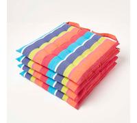 Homescapes Multi Stripe Seat Pad With Button Straps 100% Cotton 40 X 40 Cm Set Of 4