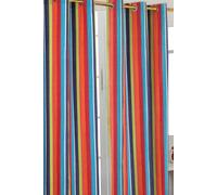 HOMESCAPES Multi Stripes - Orange Blue Yellow - Eyelet Curtain Pair 137cm (54") Wide x 182cm (72") Drop 100% Cotton Ring Top Striped Curtains
