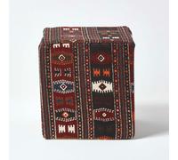 HOMESCAPES Multicolour Kilim Print Cotton Cube Pouffe - 36 x 36 x 38 cm